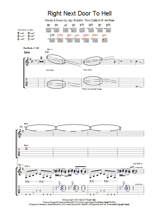 Guns N' Roses Right Next Door To Hell Sheet Music Notes & Chords for Guitar Chords/Lyrics - Download or Print PDF