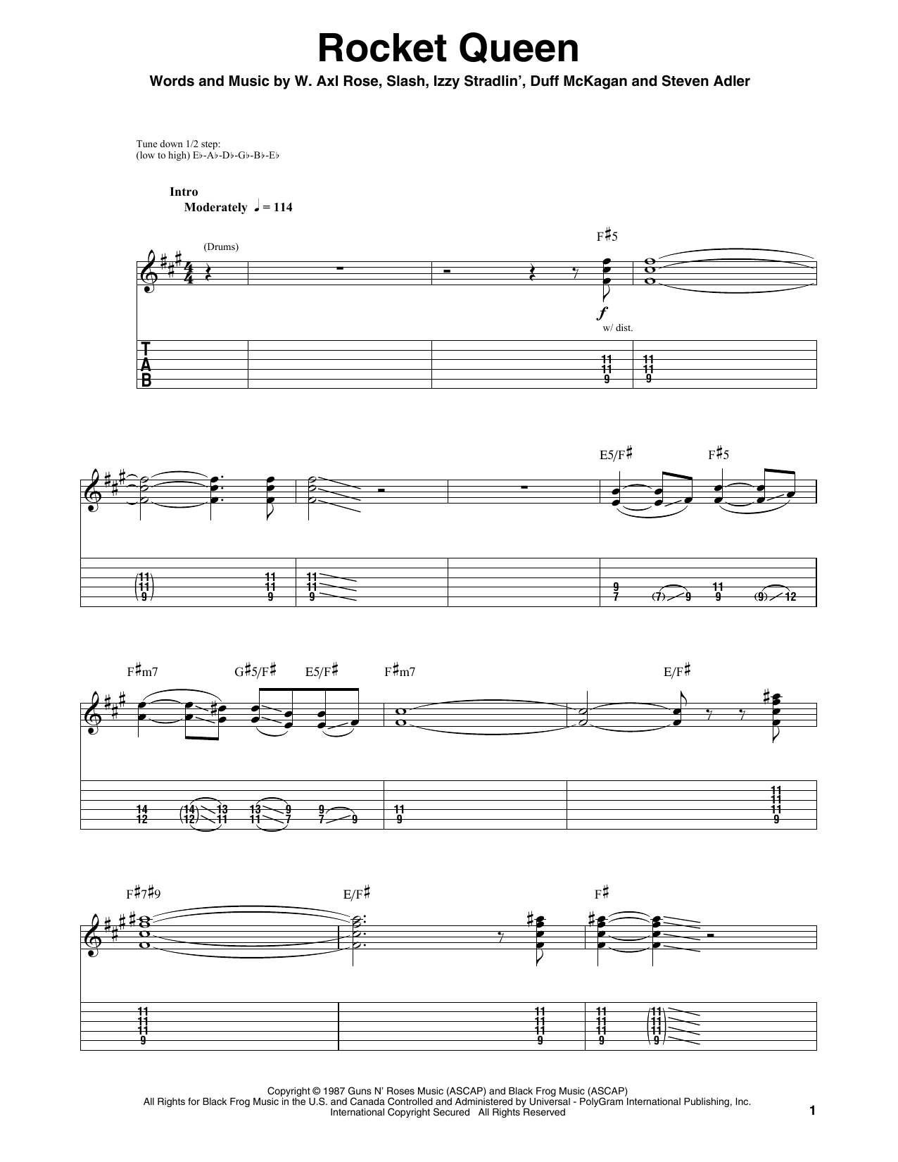 Guns N' Roses Rocket Queen Sheet Music Notes & Chords for Guitar Tab (Single Guitar) - Download or Print PDF