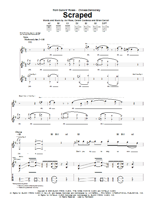 Guns N' Roses Scraped Sheet Music Notes & Chords for Guitar Tab - Download or Print PDF