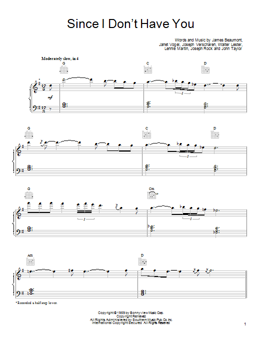 Guns N' Roses Since I Don't Have You Sheet Music Notes & Chords for Piano, Vocal & Guitar (Right-Hand Melody) - Download or Print PDF