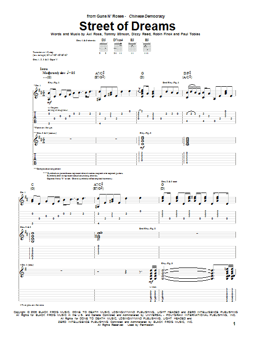 Guns N' Roses Street Of Dreams Sheet Music Notes & Chords for Guitar Tab - Download or Print PDF Guns N' Roses Street Of Dreams Sheet Music Notes & Chords for Guitar Tab - Download or Print PDF
