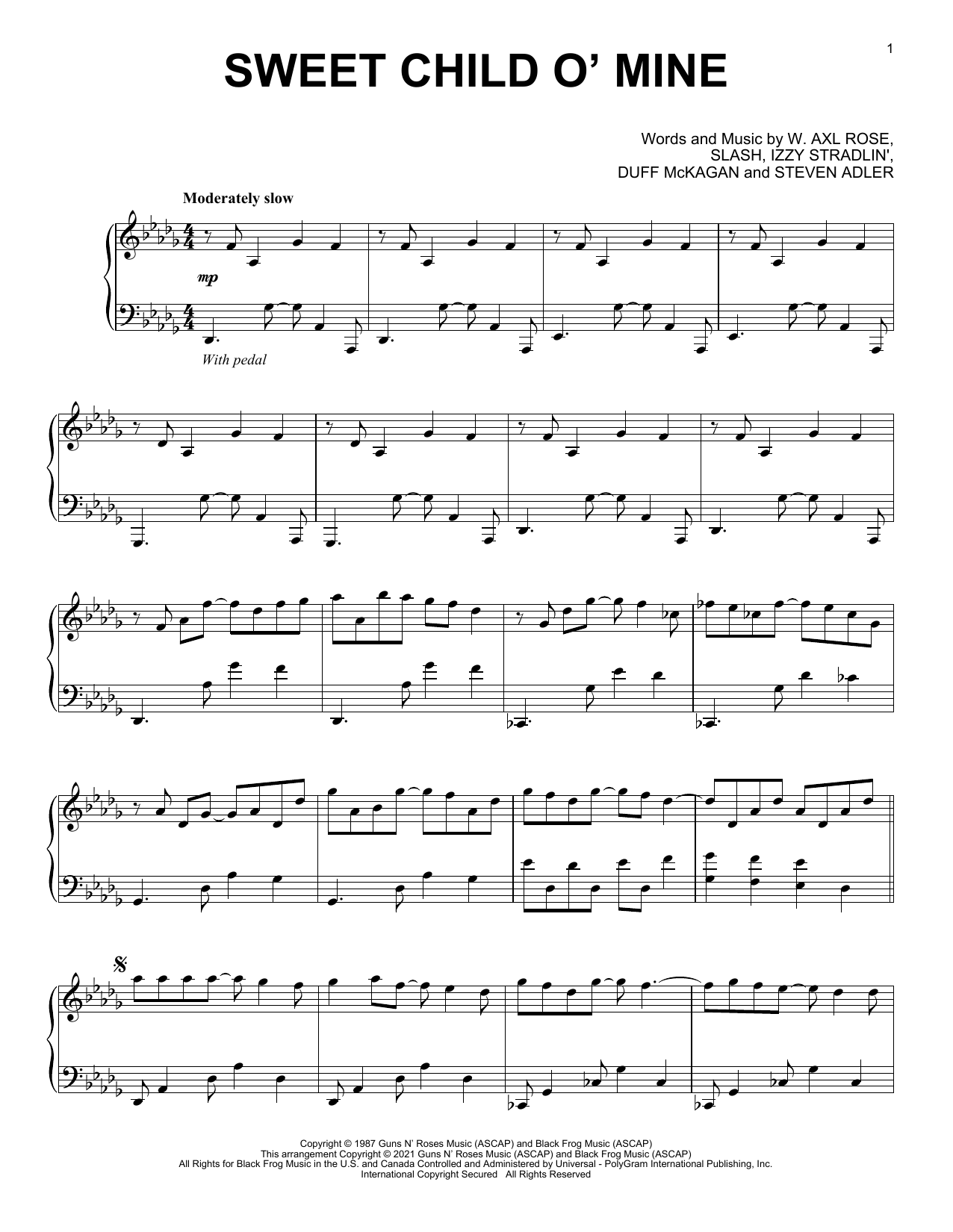 Guns N' Roses Sweet Child O' Mine [Classical version] Sheet Music Notes & Chords for Piano Solo - Download or Print PDF