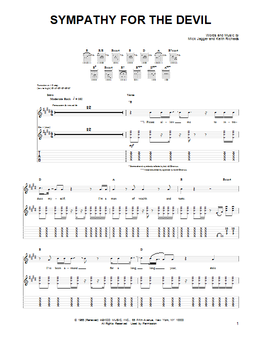 Guns N' Roses Sympathy For The Devil Sheet Music Notes & Chords for Piano, Vocal & Guitar (Right-Hand Melody) - Download or Print PDF