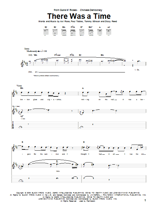 Guns N' Roses There Was A Time Sheet Music Notes & Chords for Guitar Tab - Download or Print PDF