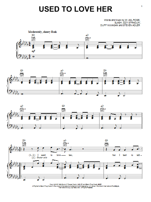 Guns N' Roses Used To Love Her Sheet Music Notes & Chords for Guitar Tab (Single Guitar) - Download or Print PDF