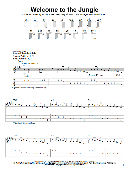 Guns N' Roses Welcome To The Jungle Sheet Music Notes & Chords for Guitar Lead Sheet - Download or Print PDF