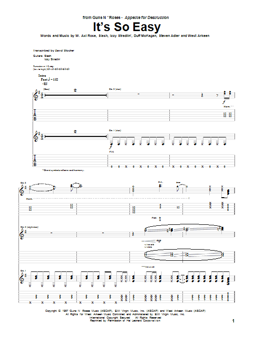 Preview Guns N' Roses It's So Easy Pop sheet music, notes and chords for Guitar Tab, SKU: 72200 It's So Easy sheet music
