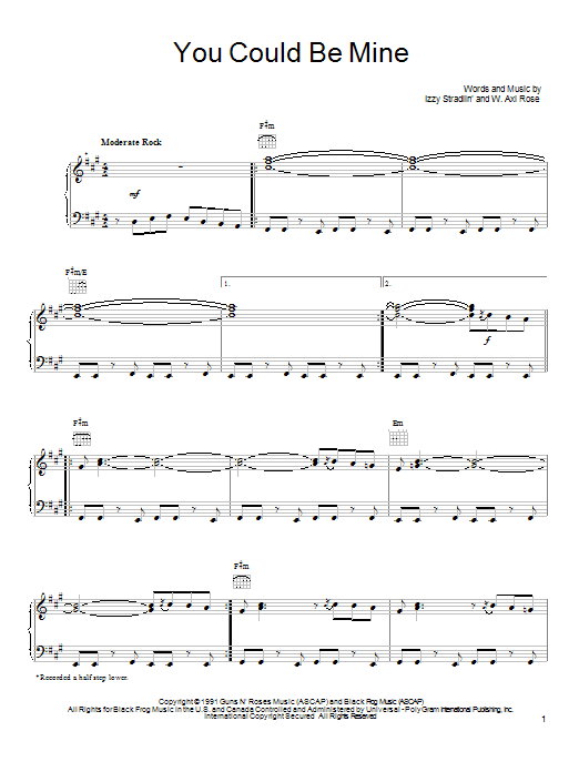 Preview Guns N' Roses You Could Be Mine Rock sheet music, notes and chords for Guitar Tab, SKU: 37769 You Could Be Mine sheet music