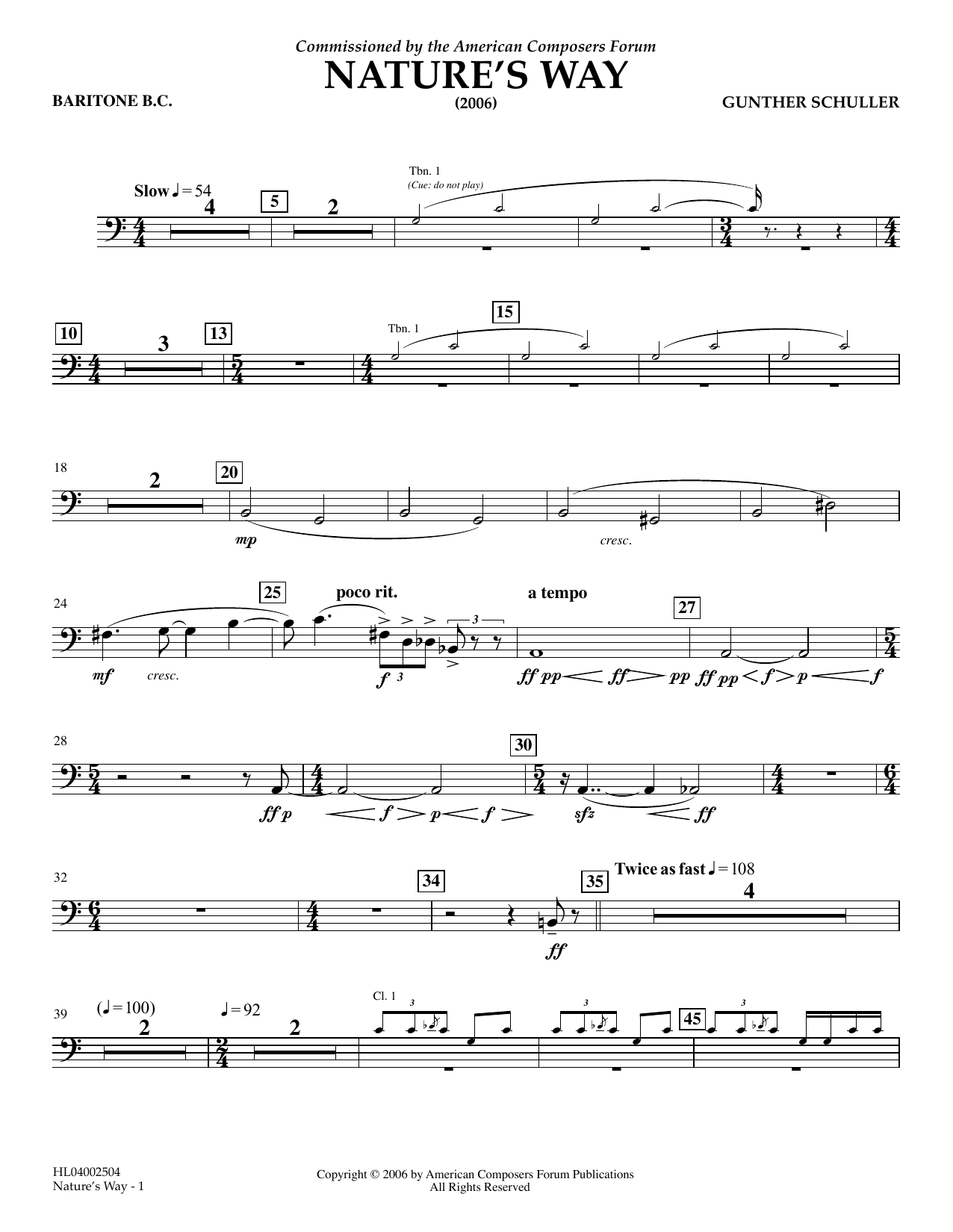 Gunther Schuller Nature's Way - Baritone B.C. Sheet Music Notes & Chords for Concert Band - Download or Print PDF