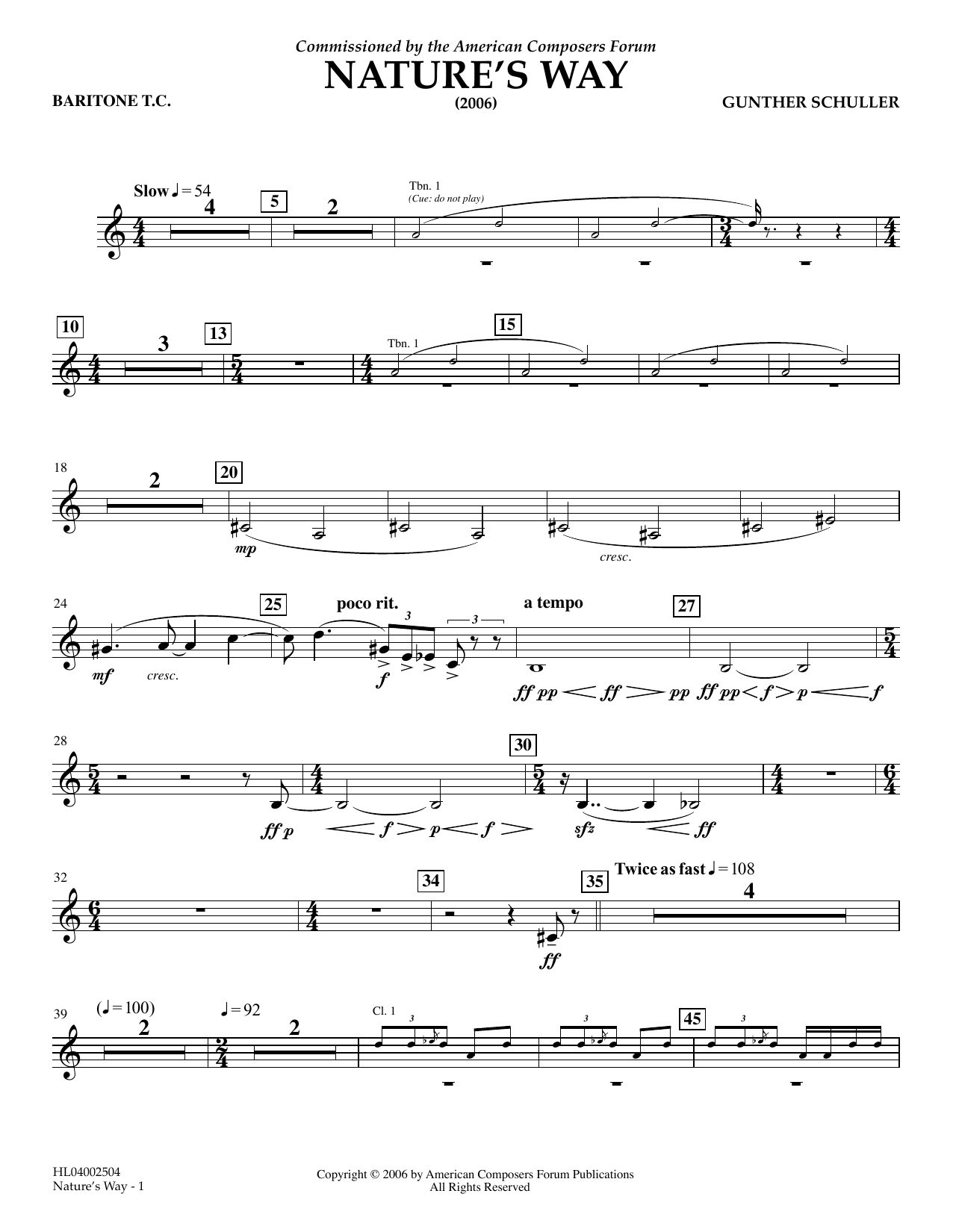 Gunther Schuller Nature's Way - Baritone T.C. Sheet Music Notes & Chords for Concert Band - Download or Print PDF