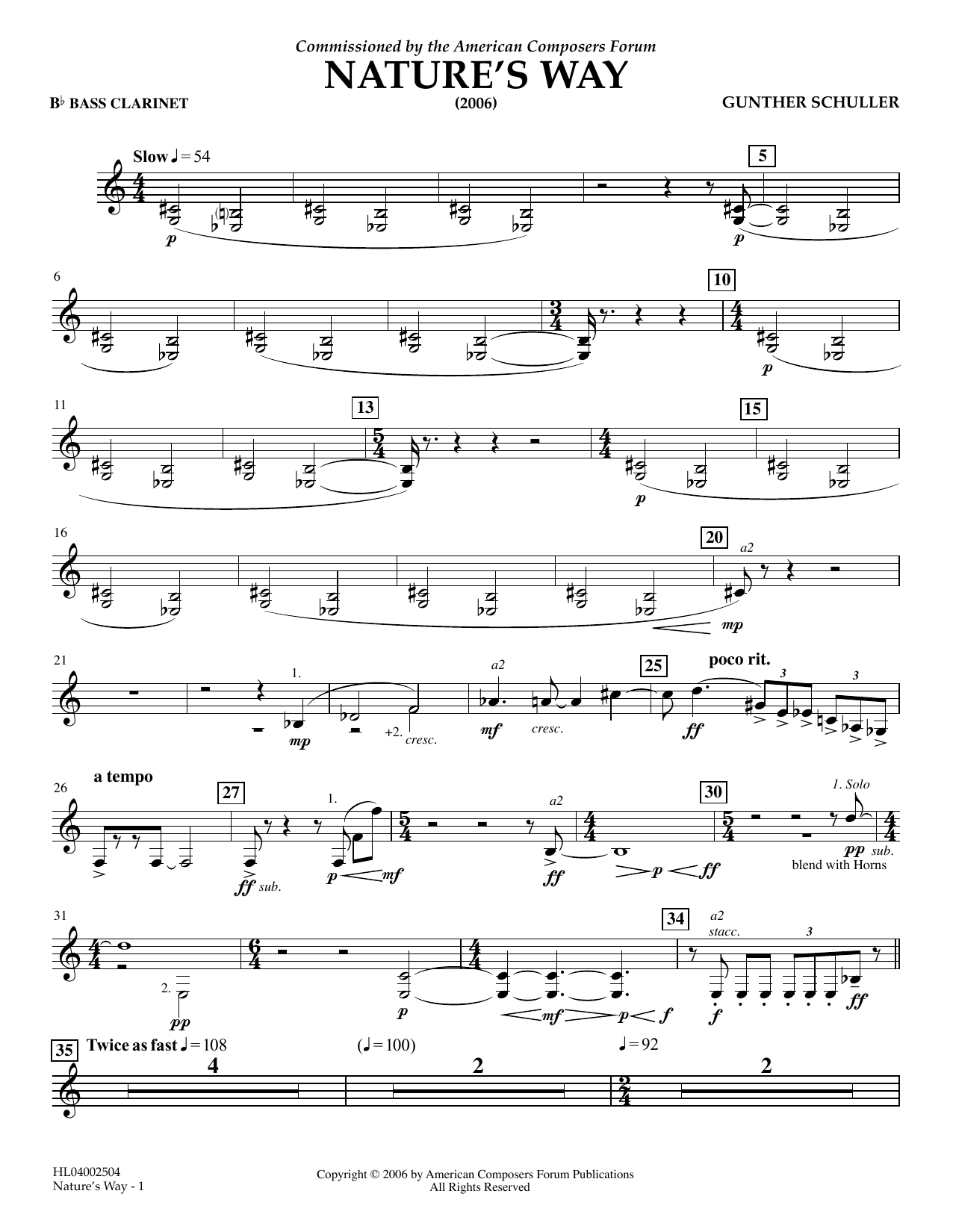 Gunther Schuller Nature's Way - Bb Bass Clarinet 1, 2 Sheet Music Notes & Chords for Concert Band - Download or Print PDF