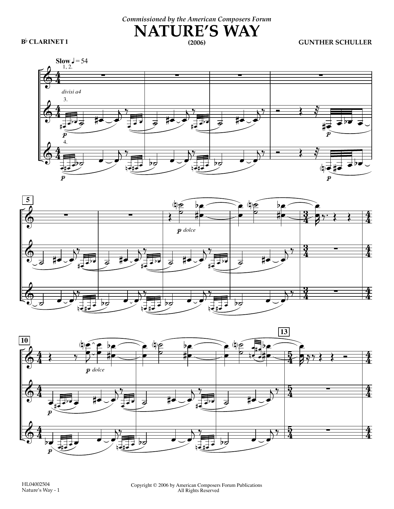 Gunther Schuller Nature's Way - Bb Clarinet 1 Sheet Music Notes & Chords for Concert Band - Download or Print PDF