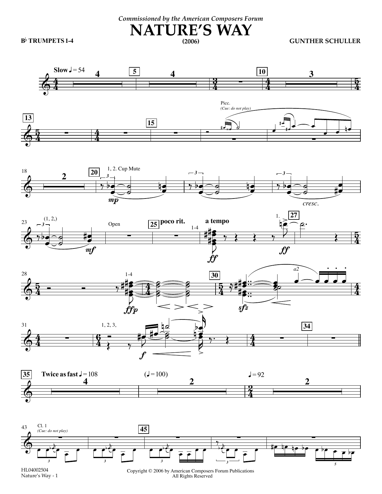 Gunther Schuller Nature's Way - Bb Trumpet 1,2,3,4 Sheet Music Notes & Chords for Concert Band - Download or Print PDF