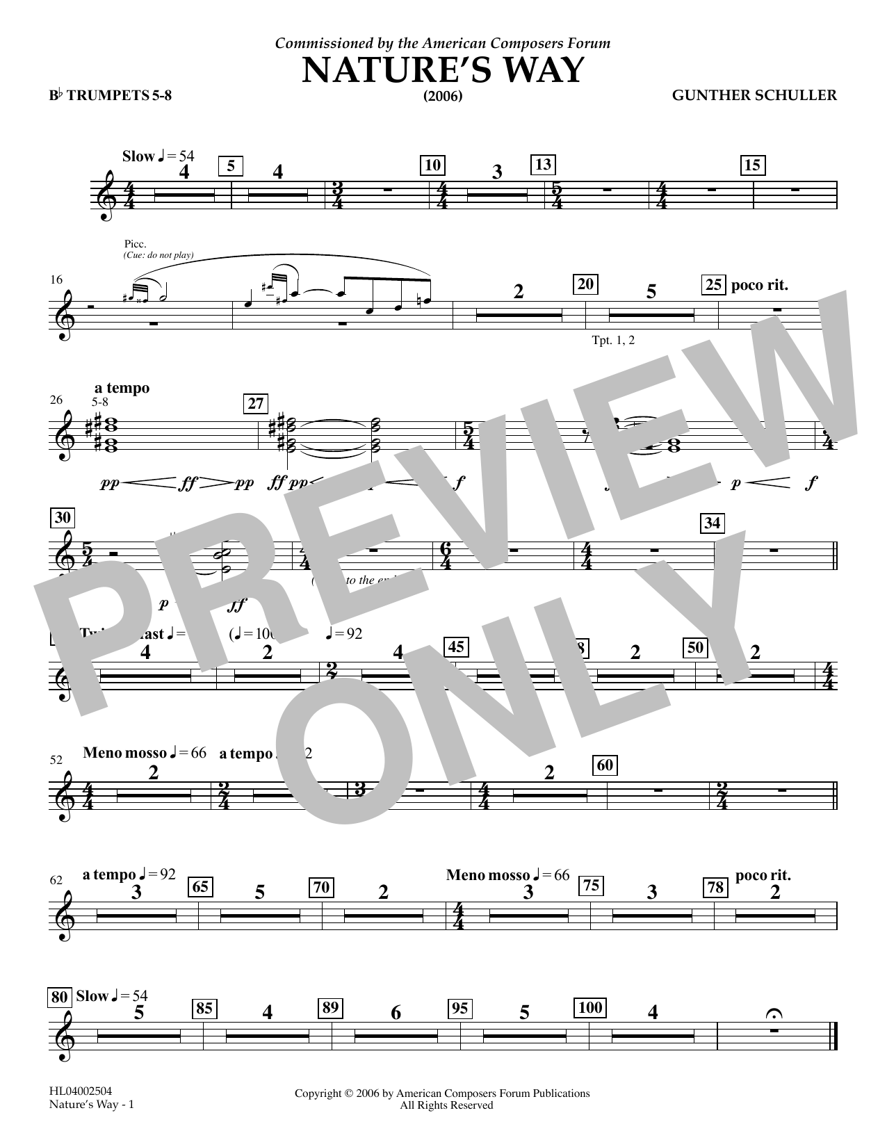 Gunther Schuller Nature's Way - Bb Trumpet 5,6,7,8 Sheet Music Notes & Chords for Concert Band - Download or Print PDF