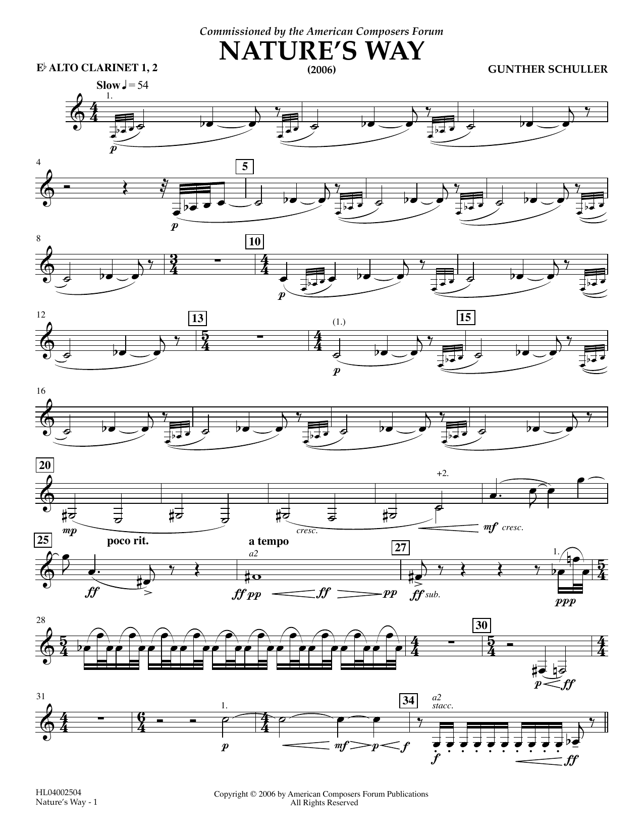 Gunther Schuller Nature's Way - Eb Alto Clarinet 1,2 Sheet Music Notes & Chords for Concert Band - Download or Print PDF