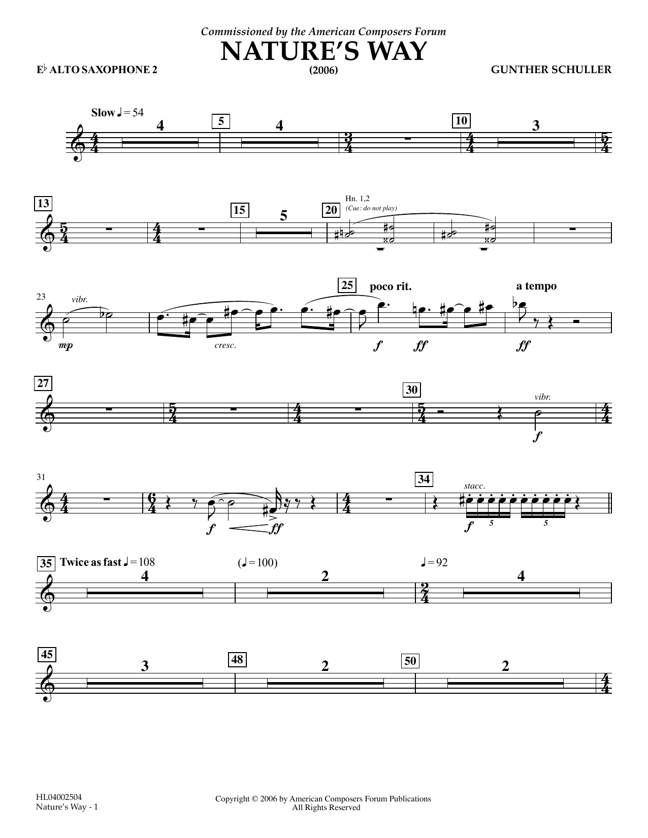 Gunther Schuller Nature's Way - Eb Alto Saxophone 2 Sheet Music Notes & Chords for Concert Band - Download or Print PDF Gunther Schuller Nature's Way - Eb Alto Saxophone 2 Sheet Music Notes & Chords for Concert Band - Download or Print PDF