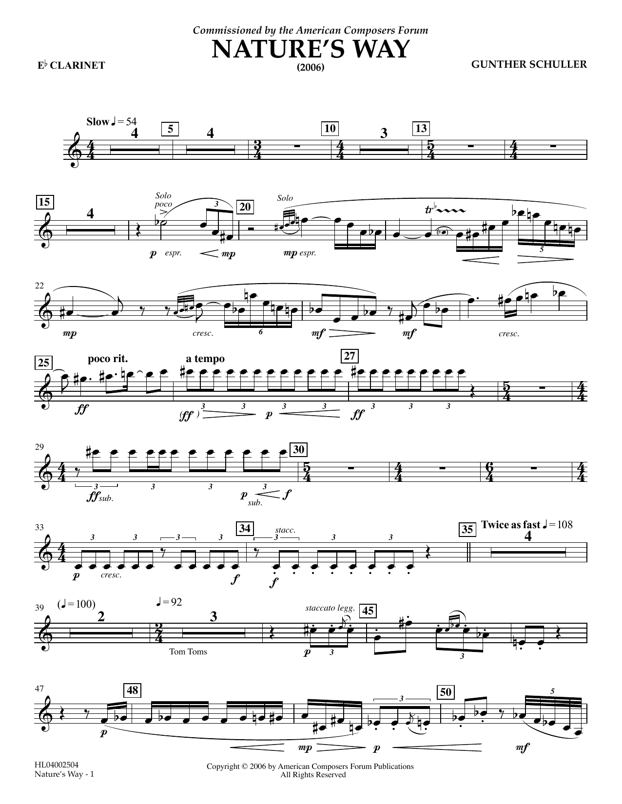 Gunther Schuller Nature's Way - Eb Clarinet Sheet Music Notes & Chords for Concert Band - Download or Print PDF