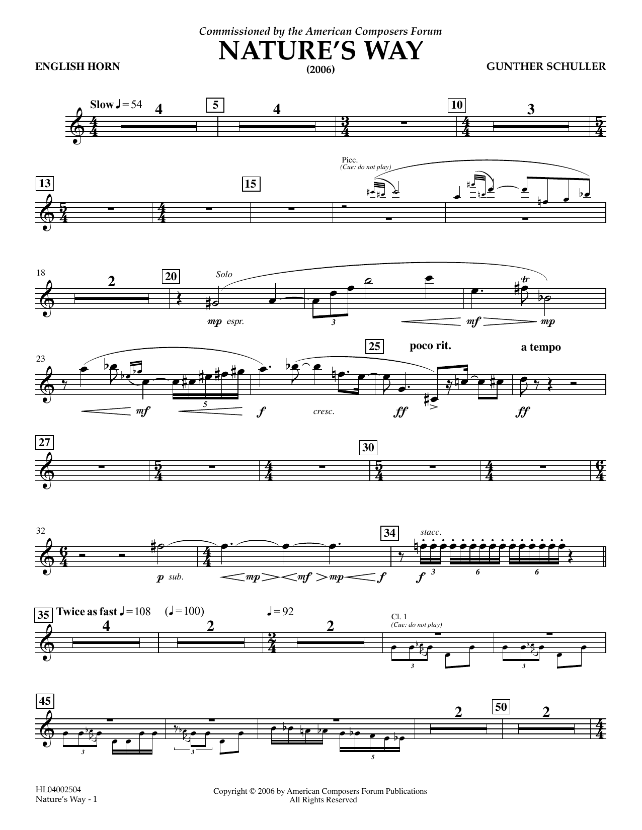 Gunther Schuller Nature's Way - English Horn Sheet Music Notes & Chords for Concert Band - Download or Print PDF