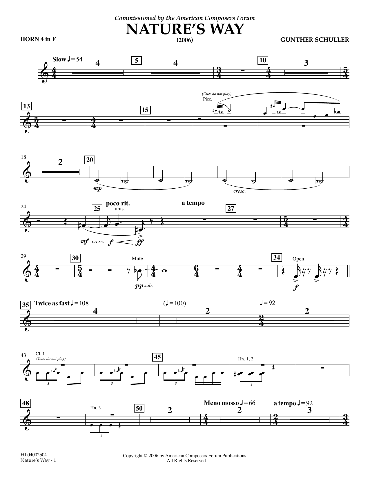 Gunther Schuller Nature's Way - F Horn 4 Sheet Music Notes & Chords for Concert Band - Download or Print PDF