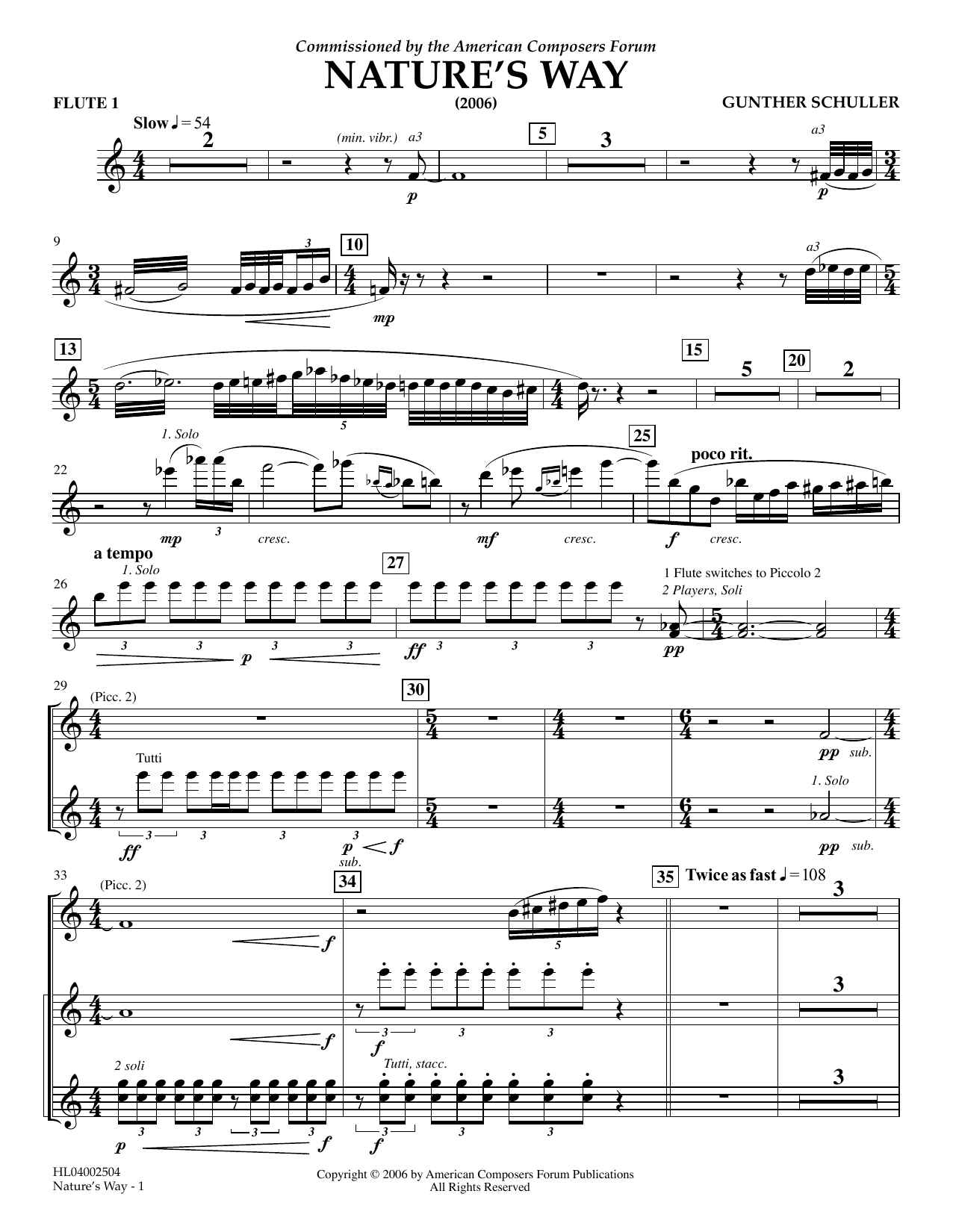 Gunther Schuller Nature's Way - Flute 1 Sheet Music Notes & Chords for Concert Band - Download or Print PDF