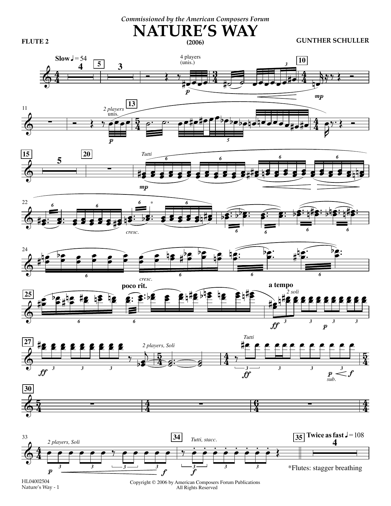 Gunther Schuller Nature's Way - Flute 2 Sheet Music Notes & Chords for Concert Band - Download or Print PDF