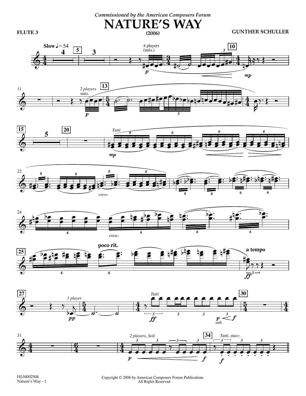 Gunther Schuller Nature's Way - Flute 3 Sheet Music Notes & Chords for Concert Band - Download or Print PDF