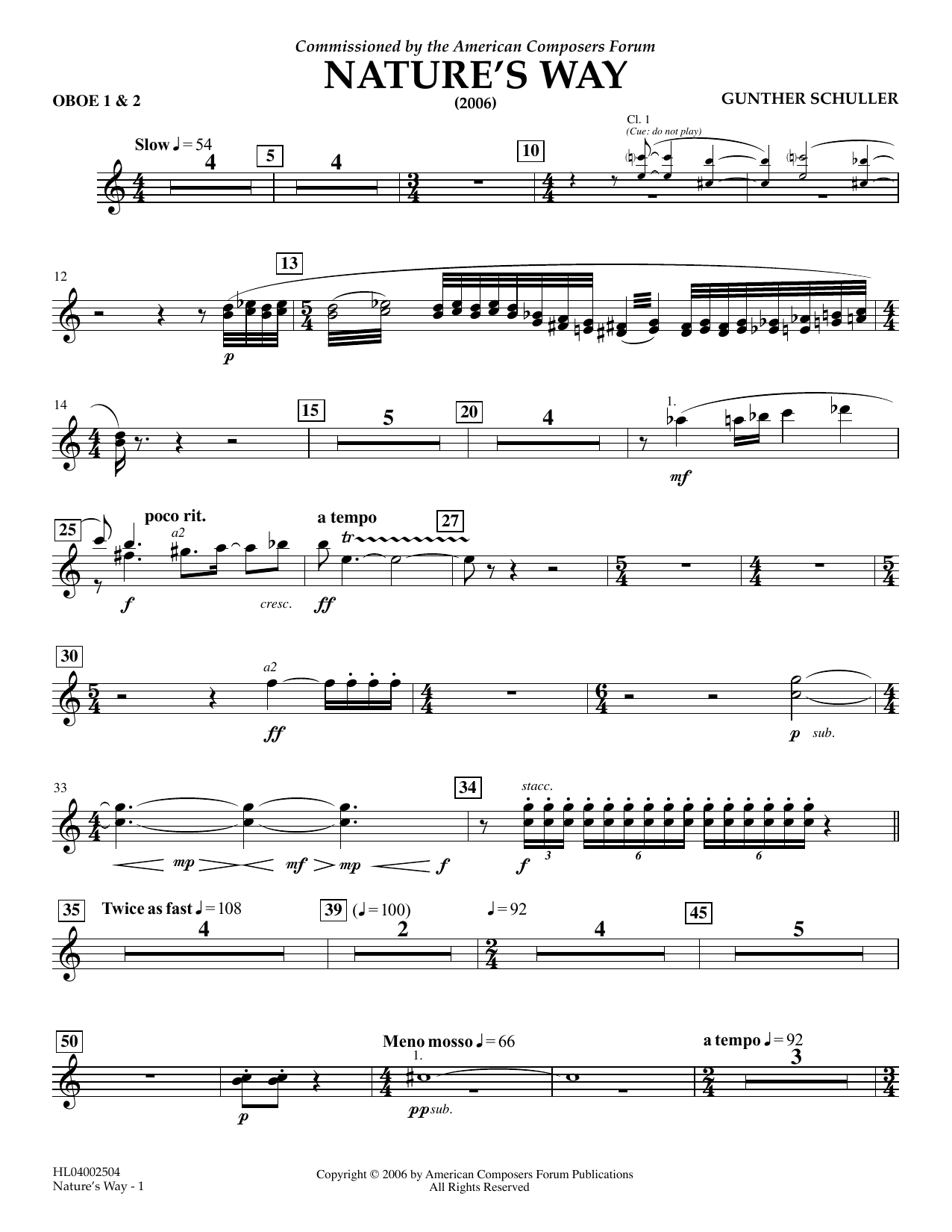 Gunther Schuller Nature's Way - Oboe 1 & 2 Sheet Music Notes & Chords for Concert Band - Download or Print PDF