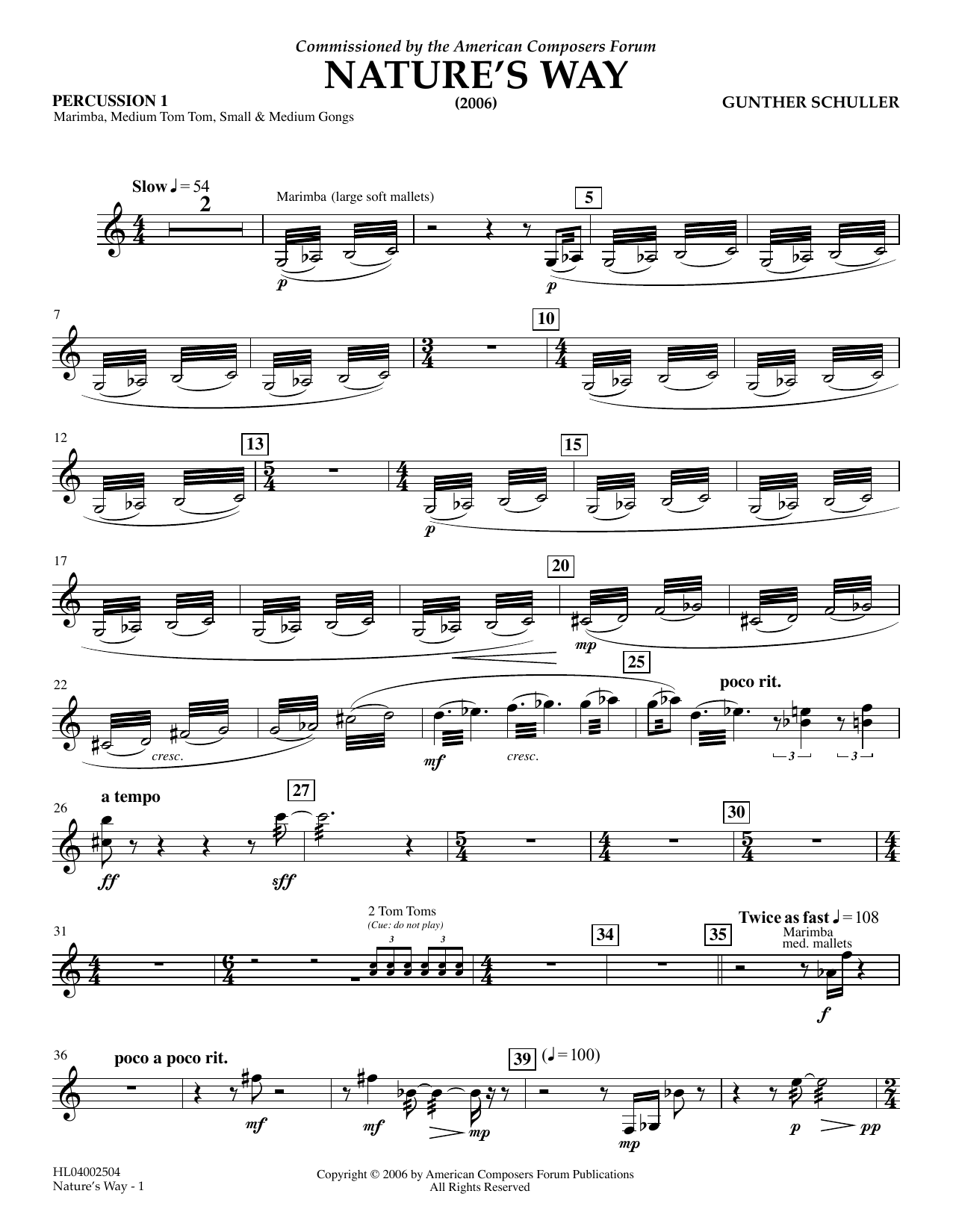 Gunther Schuller Nature's Way - Percussion 1 Sheet Music Notes & Chords for Concert Band - Download or Print PDF