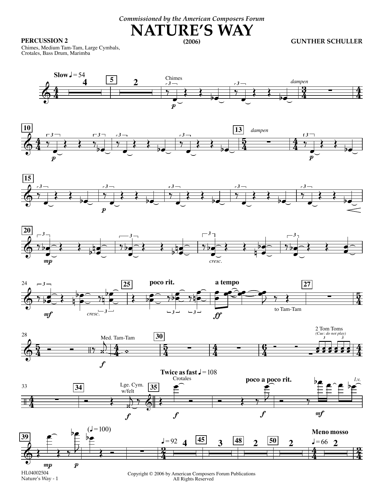 Gunther Schuller Nature's Way - Percussion 2 Sheet Music Notes & Chords for Concert Band - Download or Print PDF