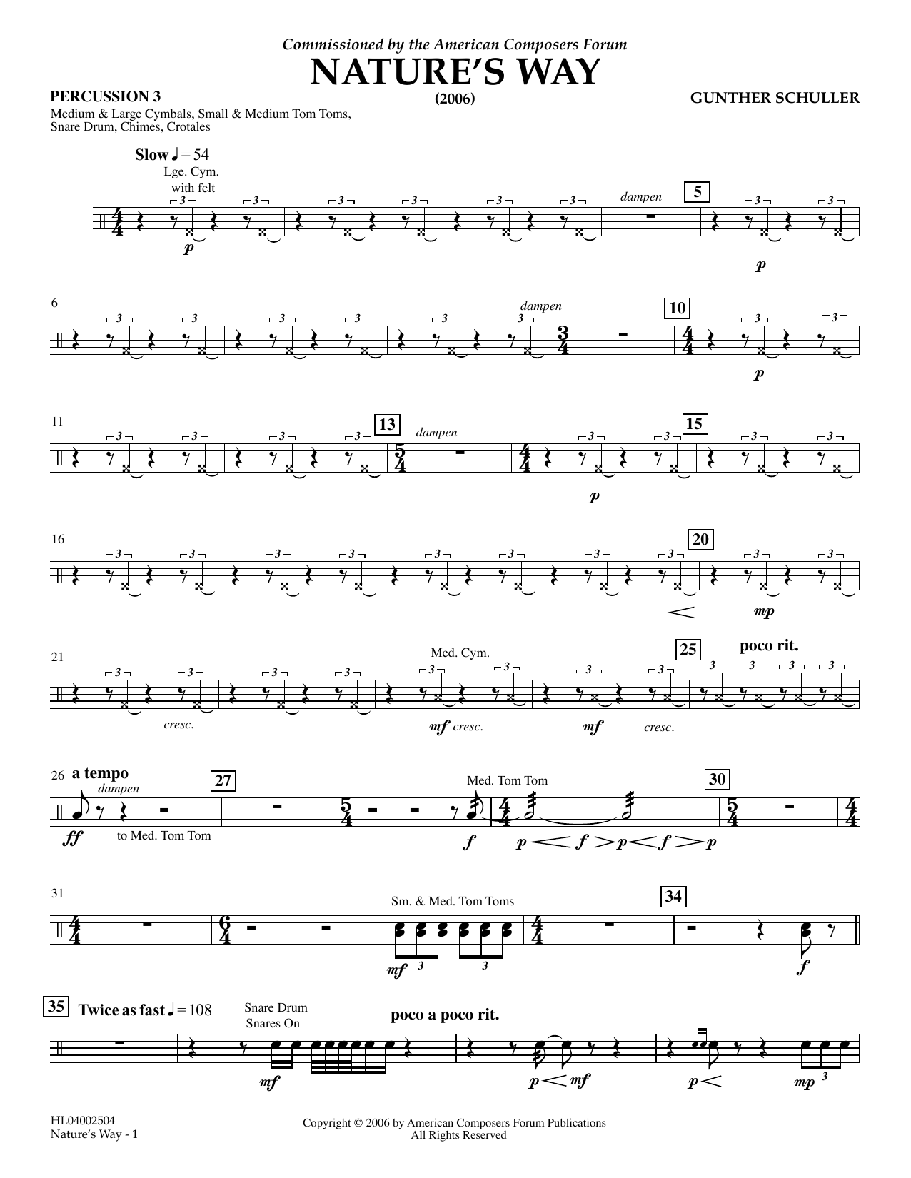 Gunther Schuller Nature's Way - Percussion 3 Sheet Music Notes & Chords for Concert Band - Download or Print PDF