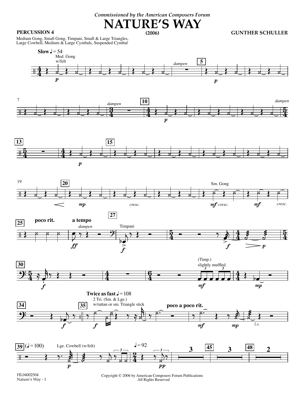 Gunther Schuller Nature's Way - Percussion 4 Sheet Music Notes & Chords for Concert Band - Download or Print PDF