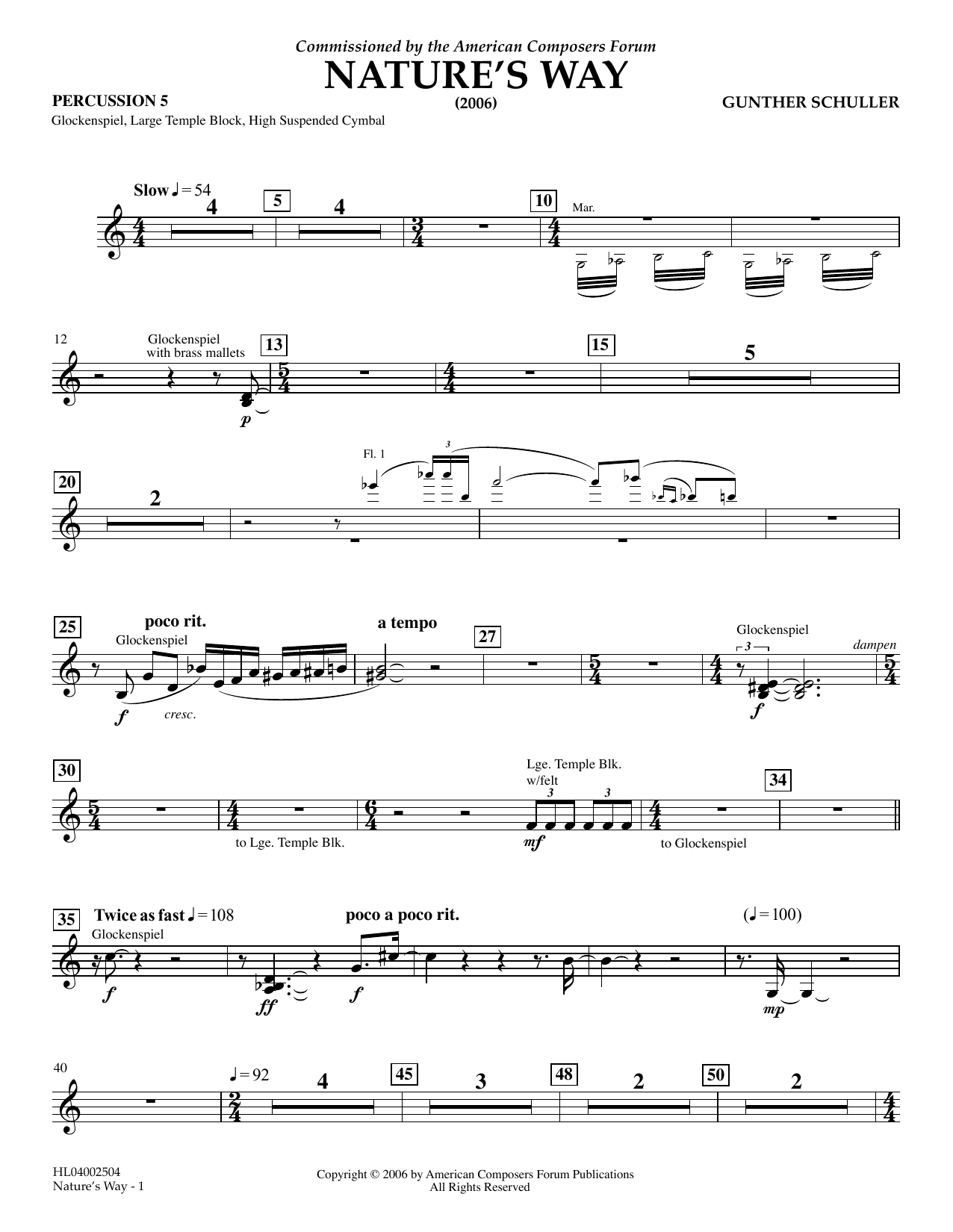 Gunther Schuller Nature's Way - Percussion 5 Sheet Music Notes & Chords for Concert Band - Download or Print PDF
