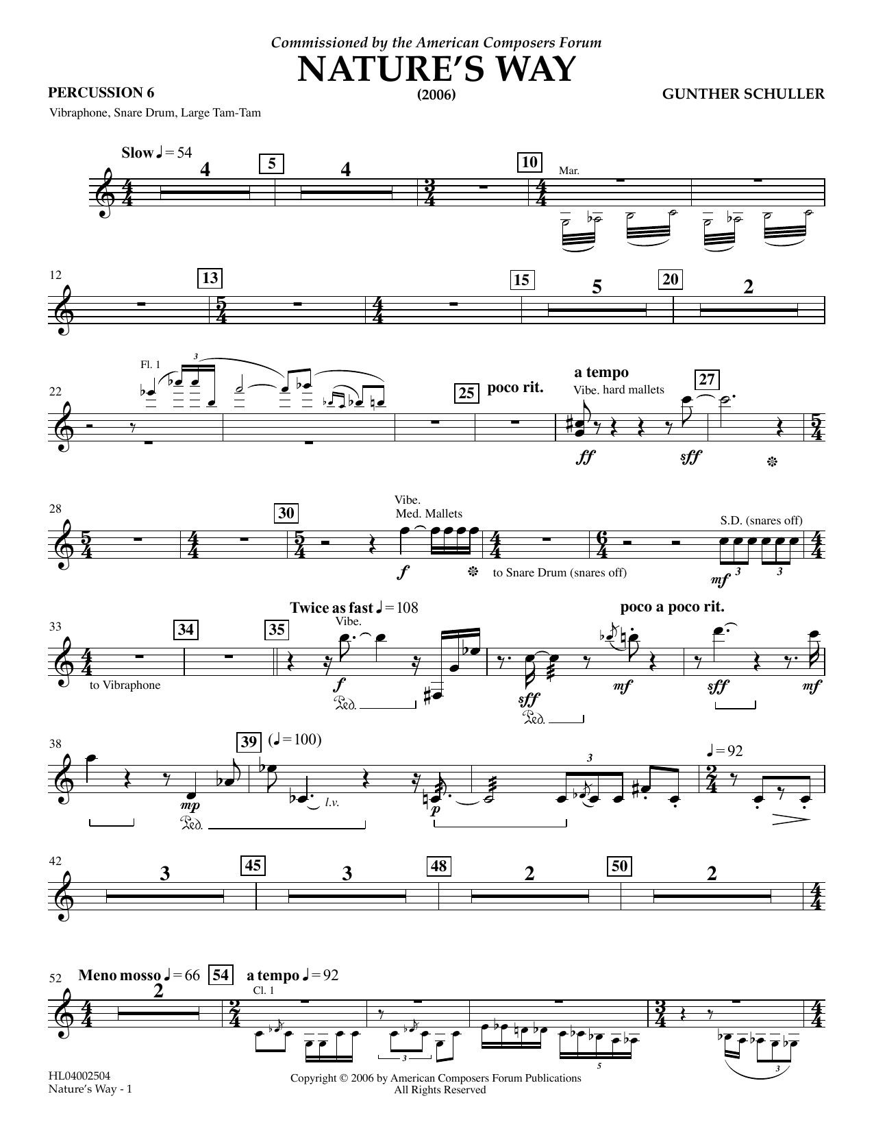 Gunther Schuller Nature's Way - Percussion 6 Sheet Music Notes & Chords for Concert Band - Download or Print PDF