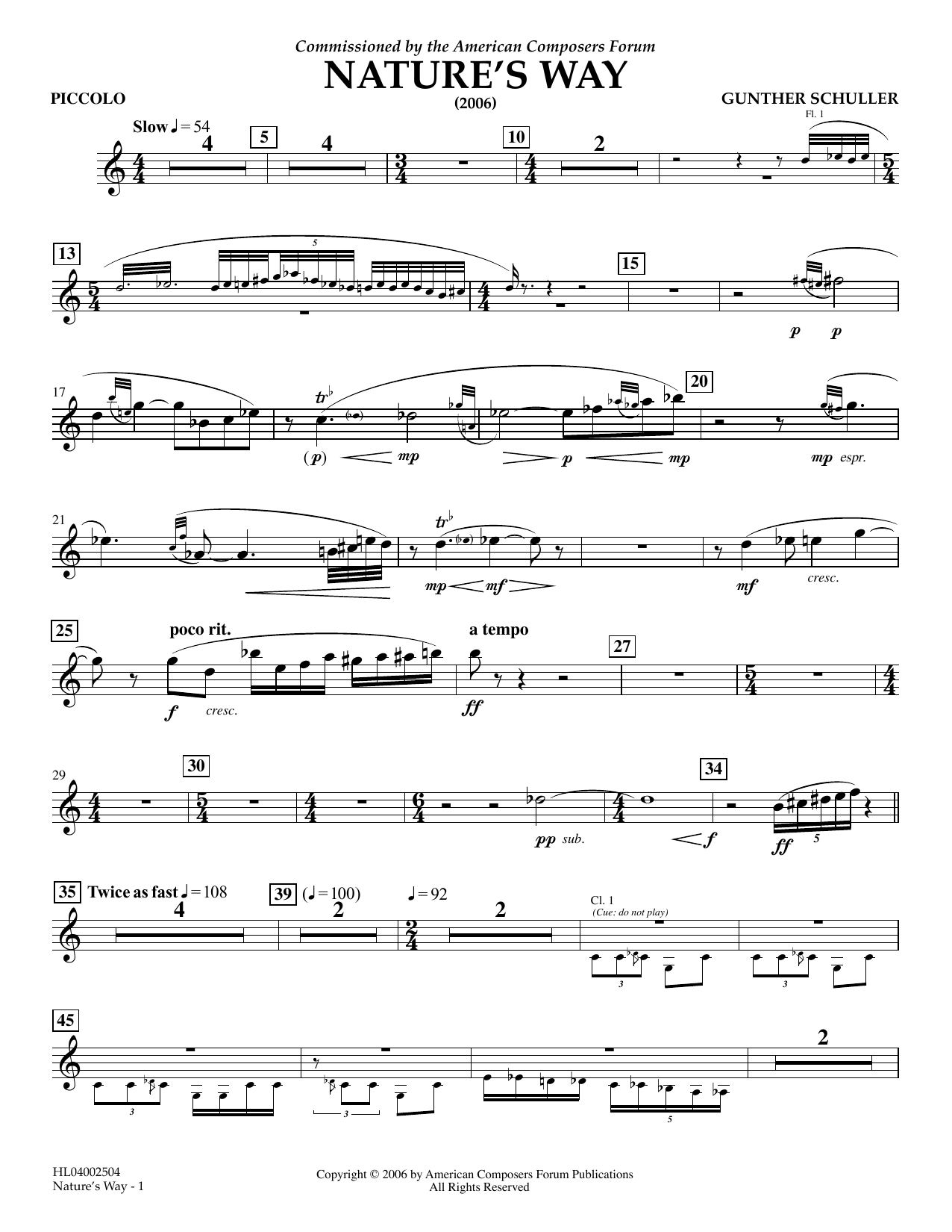 Gunther Schuller Nature's Way - Piccolo Sheet Music Notes & Chords for Concert Band - Download or Print PDF