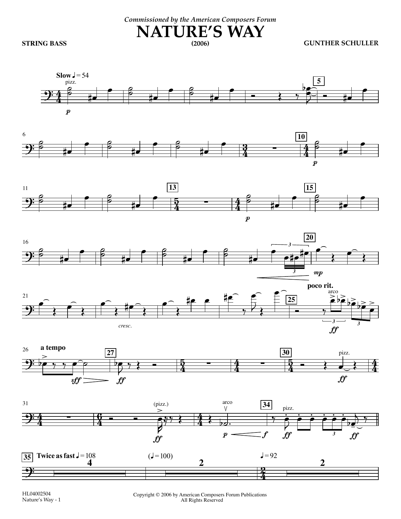 Gunther Schuller Nature's Way - String Bass Sheet Music Notes & Chords for Concert Band - Download or Print PDF