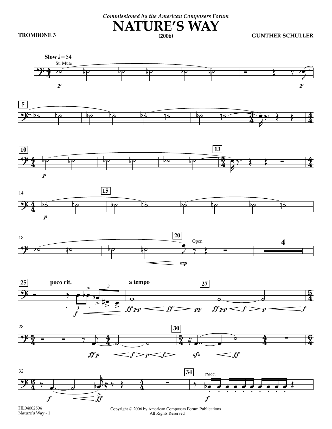 Gunther Schuller Nature's Way - Trombone 3 Sheet Music Notes & Chords for Concert Band - Download or Print PDF