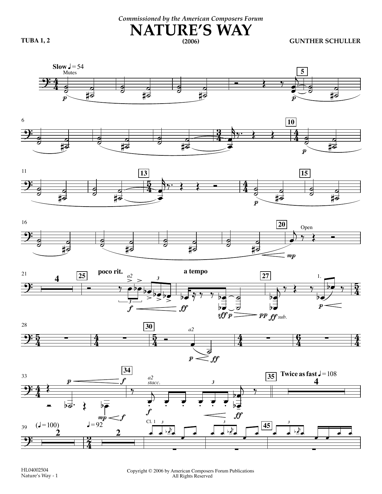 Gunther Schuller Nature's Way - Tuba 1 & 2 Sheet Music Notes & Chords for Concert Band - Download or Print PDF