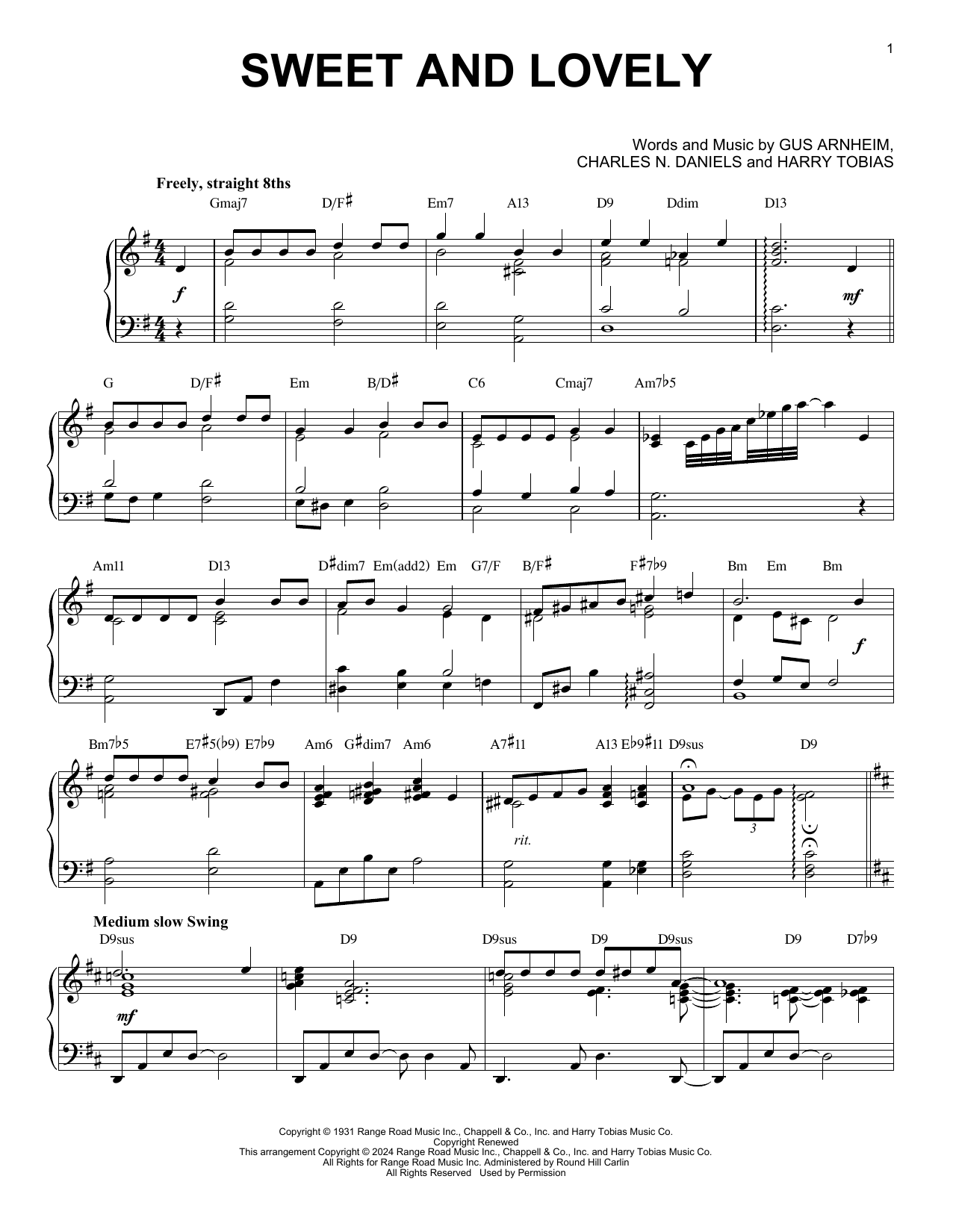 Gus Arnheim Sweet And Lovely (arr. Brent Edstrom) Sheet Music Notes & Chords for Piano Solo - Download or Print PDF