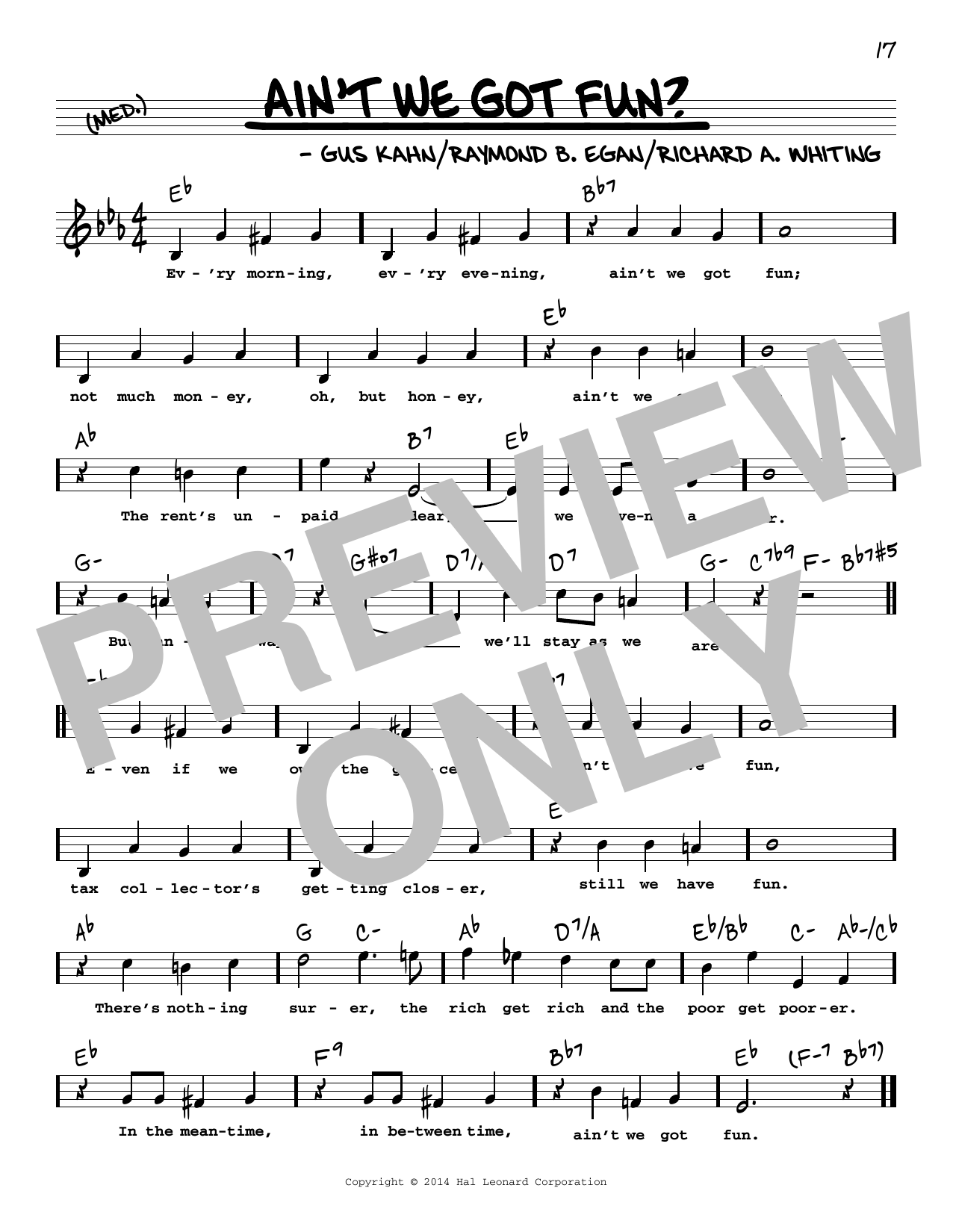 Gus Kahn Ain't We Got Fun? (High Voice) Sheet Music Notes & Chords for Real Book – Melody, Lyrics & Chords - Download or Print PDF