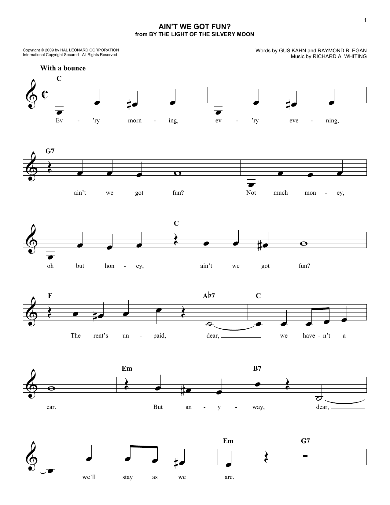 Gus Kahn Ain't We Got Fun? Sheet Music Notes & Chords for Real Book – Melody & Chords - Download or Print PDF