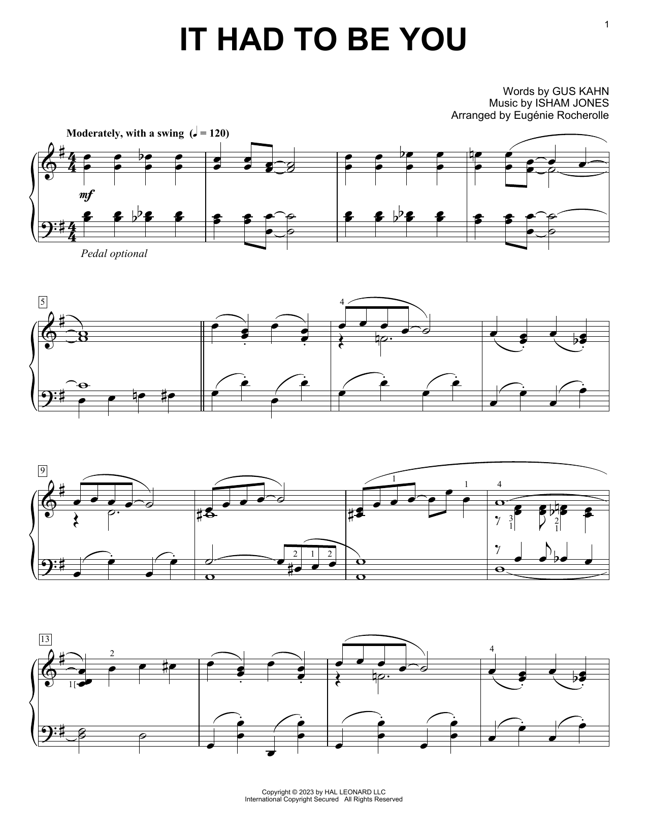 Gus Kahn and Isham Jones It Had To Be You (arr. Eugénie Rocherolle) Sheet Music Notes & Chords for Piano Solo - Download or Print PDF