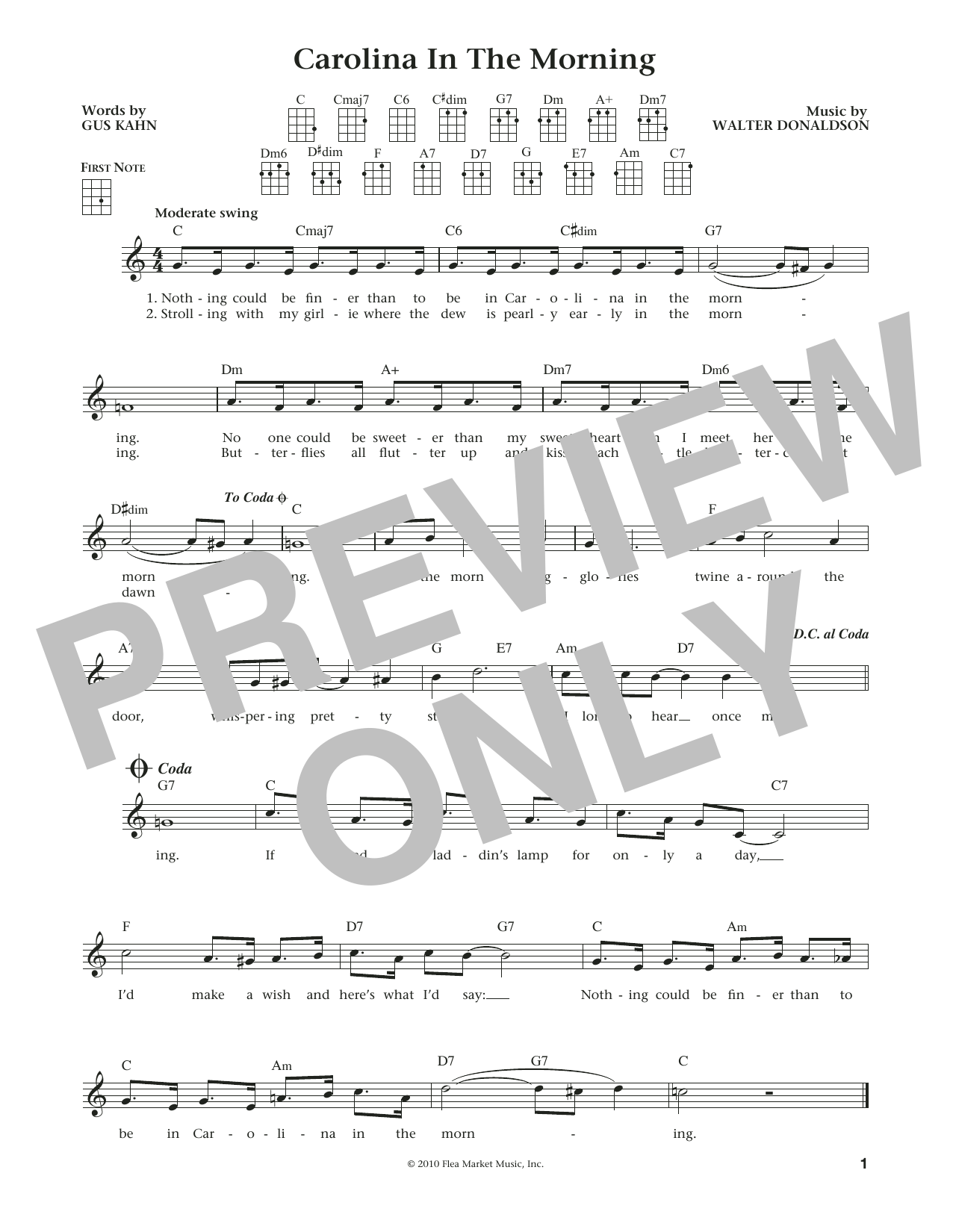 Gus Kahn Carolina In The Morning (from The Daily Ukulele) (arr. Liz and Jim Beloff) Sheet Music Notes & Chords for Ukulele - Download or Print PDF