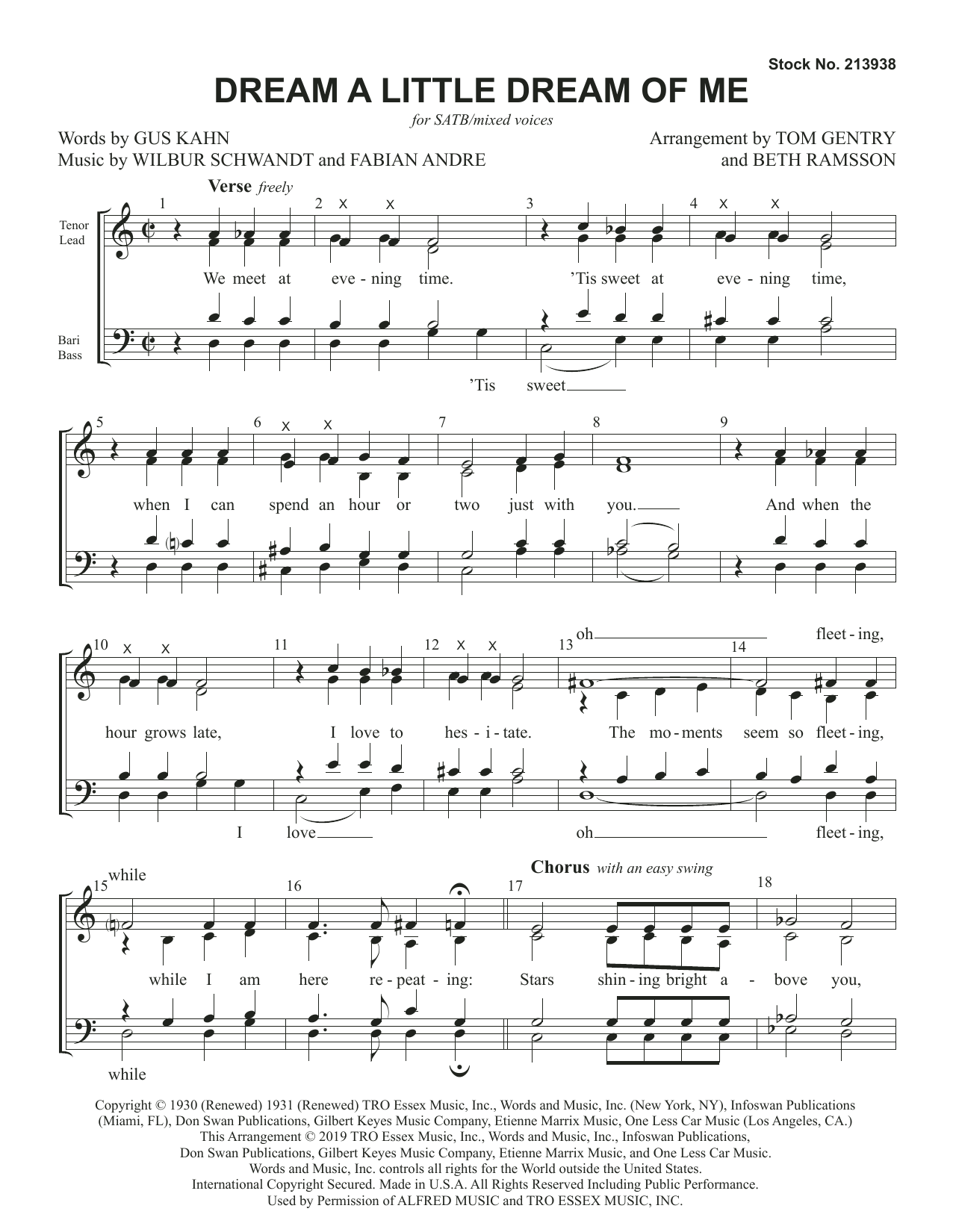 Gus Kahn Dream a Little Dream of Me (arr. Tom Gentry and Beth Ramsson) Sheet Music Notes & Chords for SATB Choir - Download or Print PDF