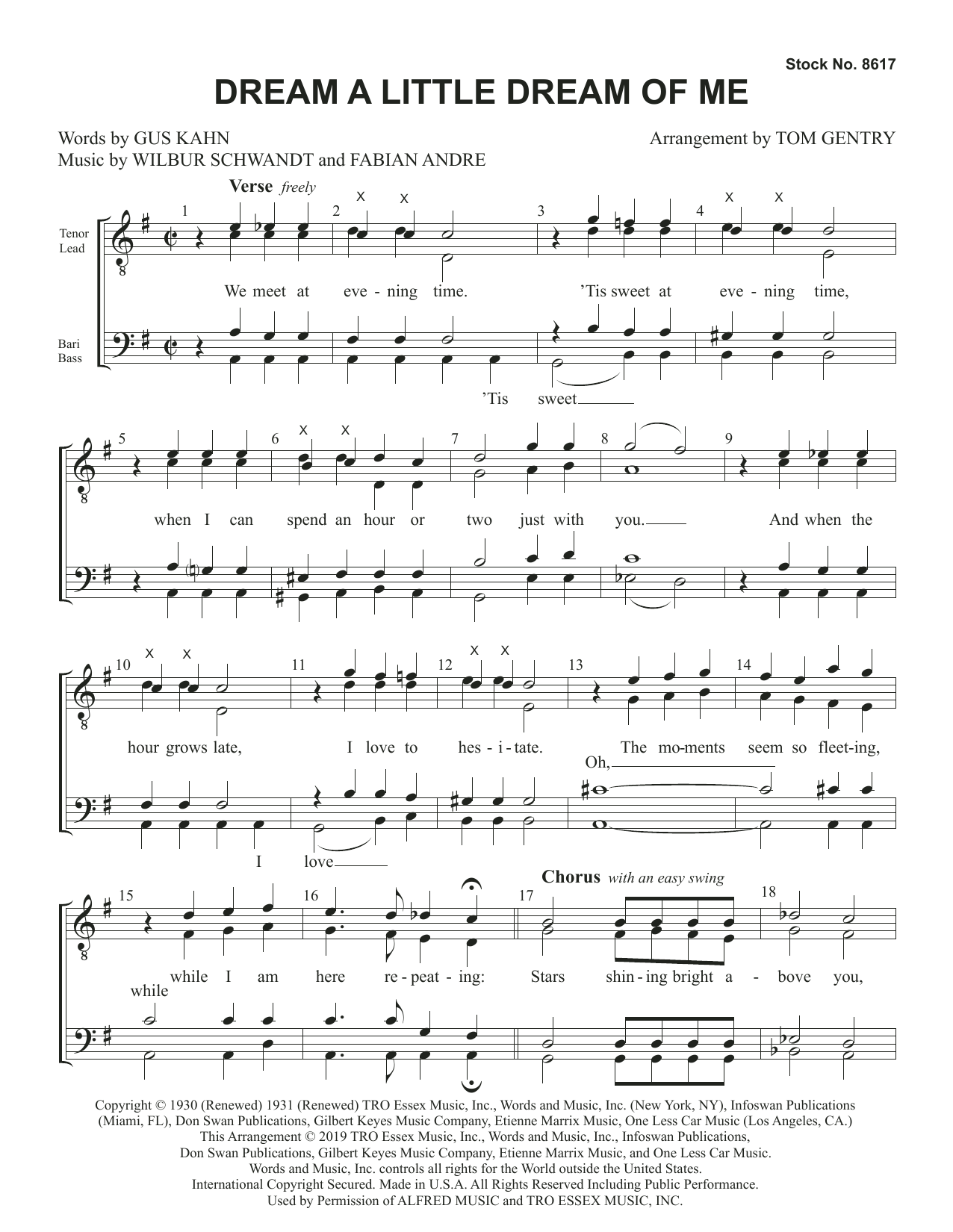 Gus Kahn Dream a Little Dream of Me (arr. Tom Gentry) Sheet Music Notes & Chords for TTBB Choir - Download or Print PDF
