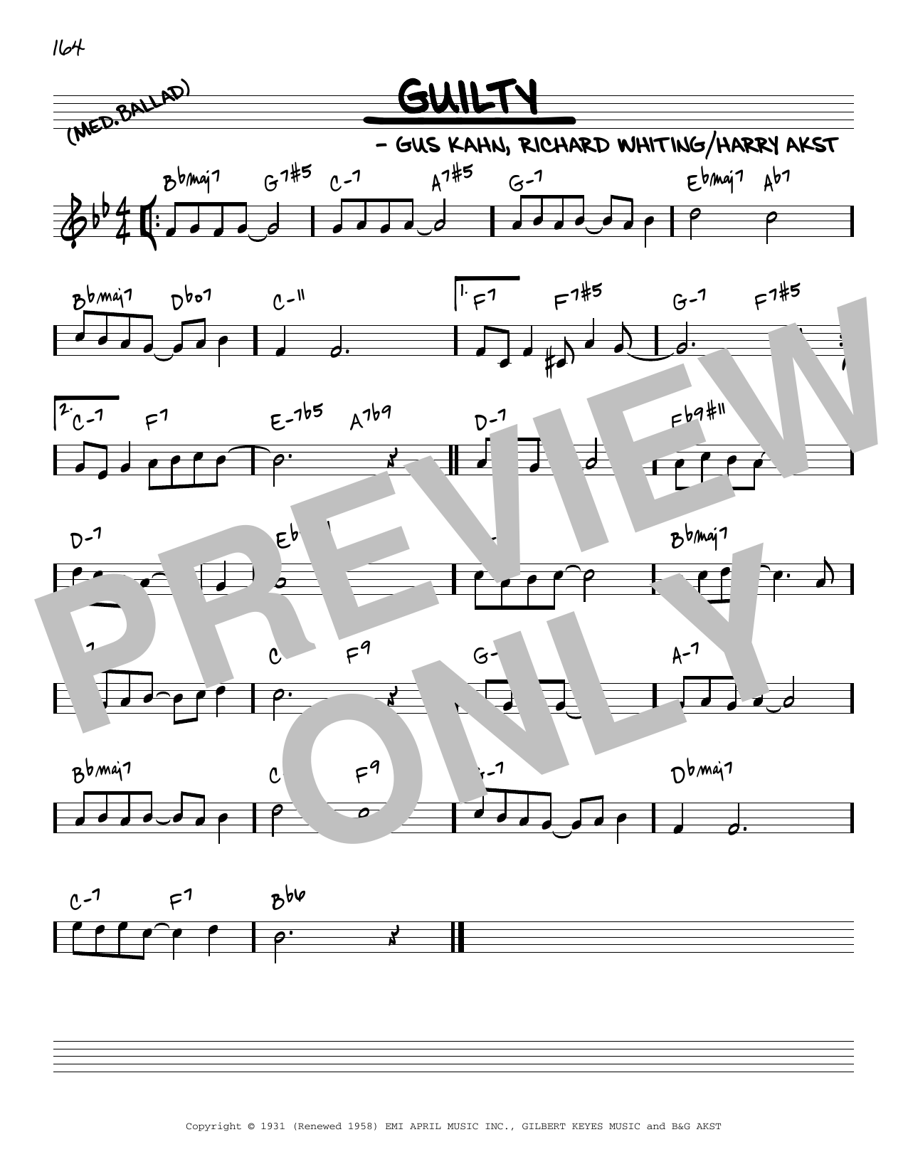 Gus Kahn Guilty [Reharmonized version] (arr. Jack Grassel) Sheet Music Notes & Chords for Real Book – Melody & Chords - Download or Print PDF