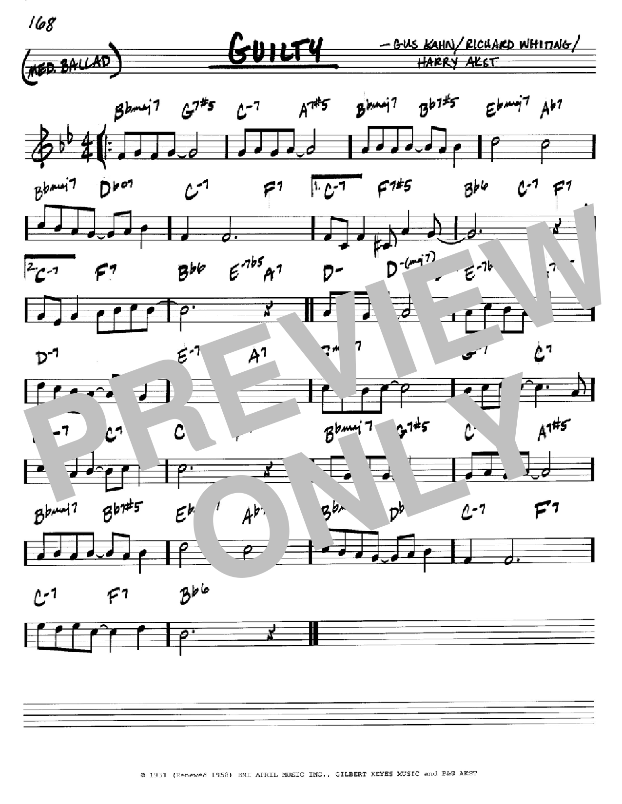 Gus Kahn Guilty Sheet Music Notes & Chords for Real Book - Melody & Chords - C Instruments - Download or Print PDF
