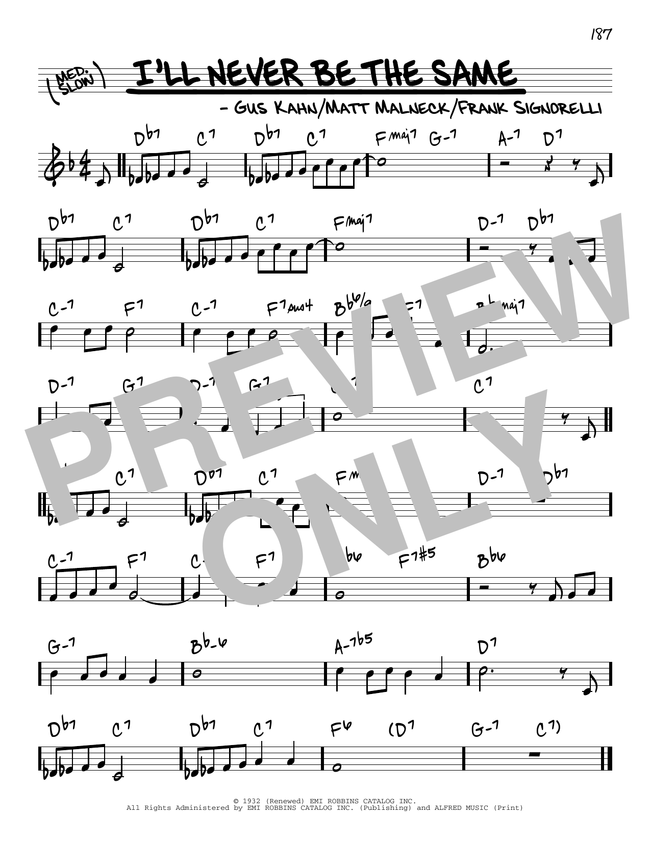 Gus Kahn I'll Never Be The Same Sheet Music Notes & Chords for Real Book – Melody & Chords - Download or Print PDF
