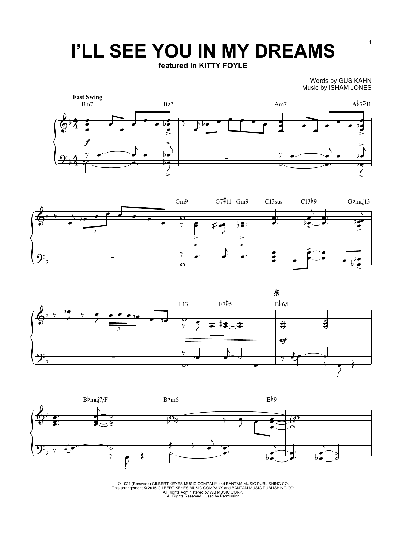Gus Kahn I'll See You In My Dreams [Jazz version] (arr. Brent Edstrom) Sheet Music Notes & Chords for Piano - Download or Print PDF