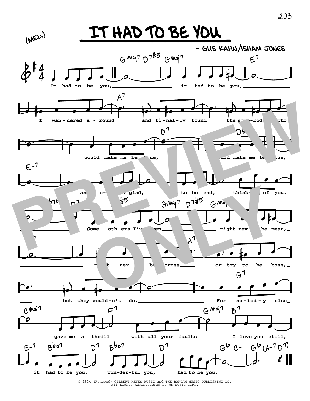 Gus Kahn It Had To Be You (High Voice) Sheet Music Notes & Chords for Real Book – Melody, Lyrics & Chords - Download or Print PDF