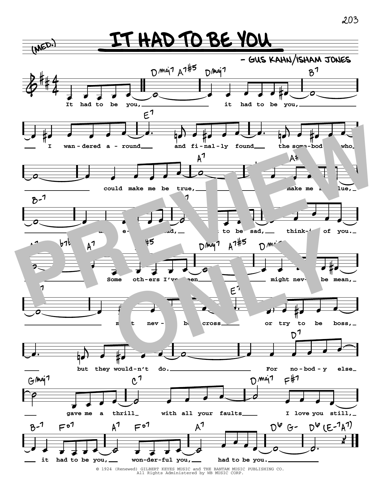 Gus Kahn It Had To Be You (Low Voice) Sheet Music Notes & Chords for Real Book – Melody, Lyrics & Chords - Download or Print PDF